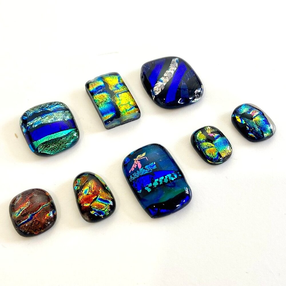 Handmade Dichroic Glass Cabochons for JEWELRY CREATIONS - LOT of 8